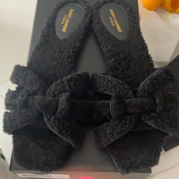Saint laurent black shearling slides.  Worn twice. In perfect mint condition. - Picture 1 of 5